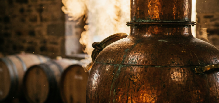 Alambique artesal em produção.