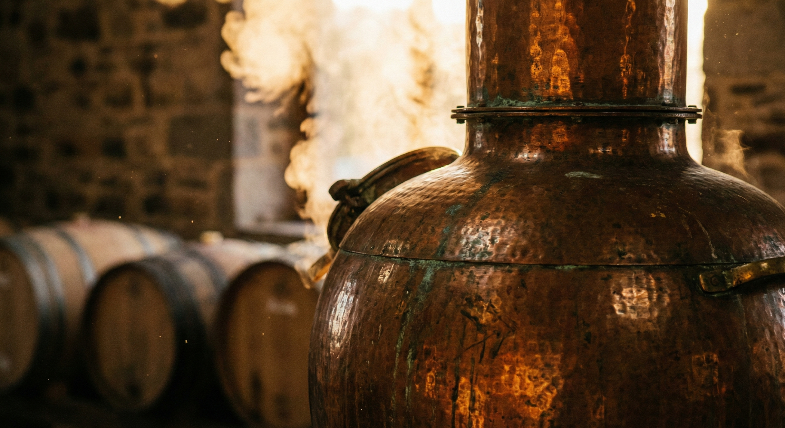 Alambique artesal em produção.