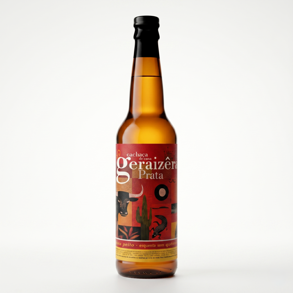 Imagem Packshot de garrafa de cachaça Geraizêra Prata.